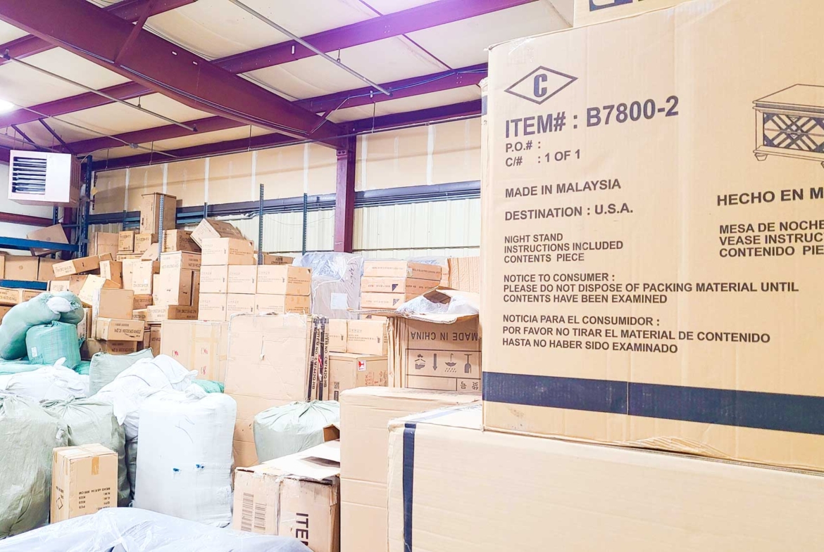 Boxes stacked in a warehouse in Saint Cloud, MN.