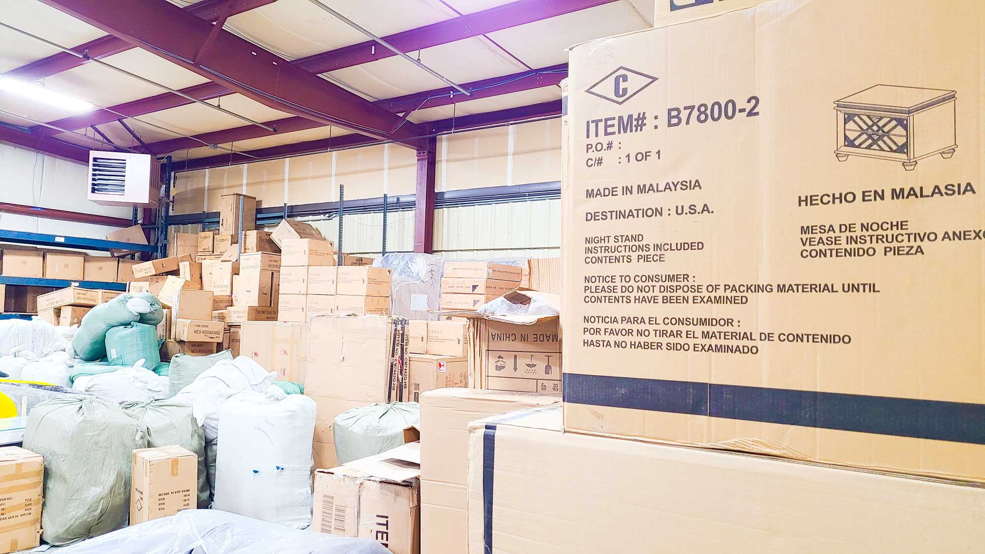 Boxes stacked in a warehouse in Saint Cloud, MN.