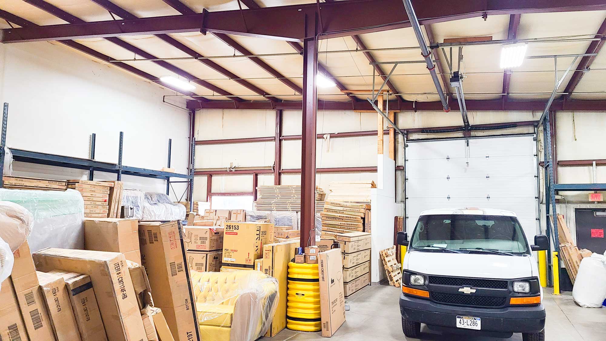 Interior of a warehouse and office complex in North St. Cloud, MN.